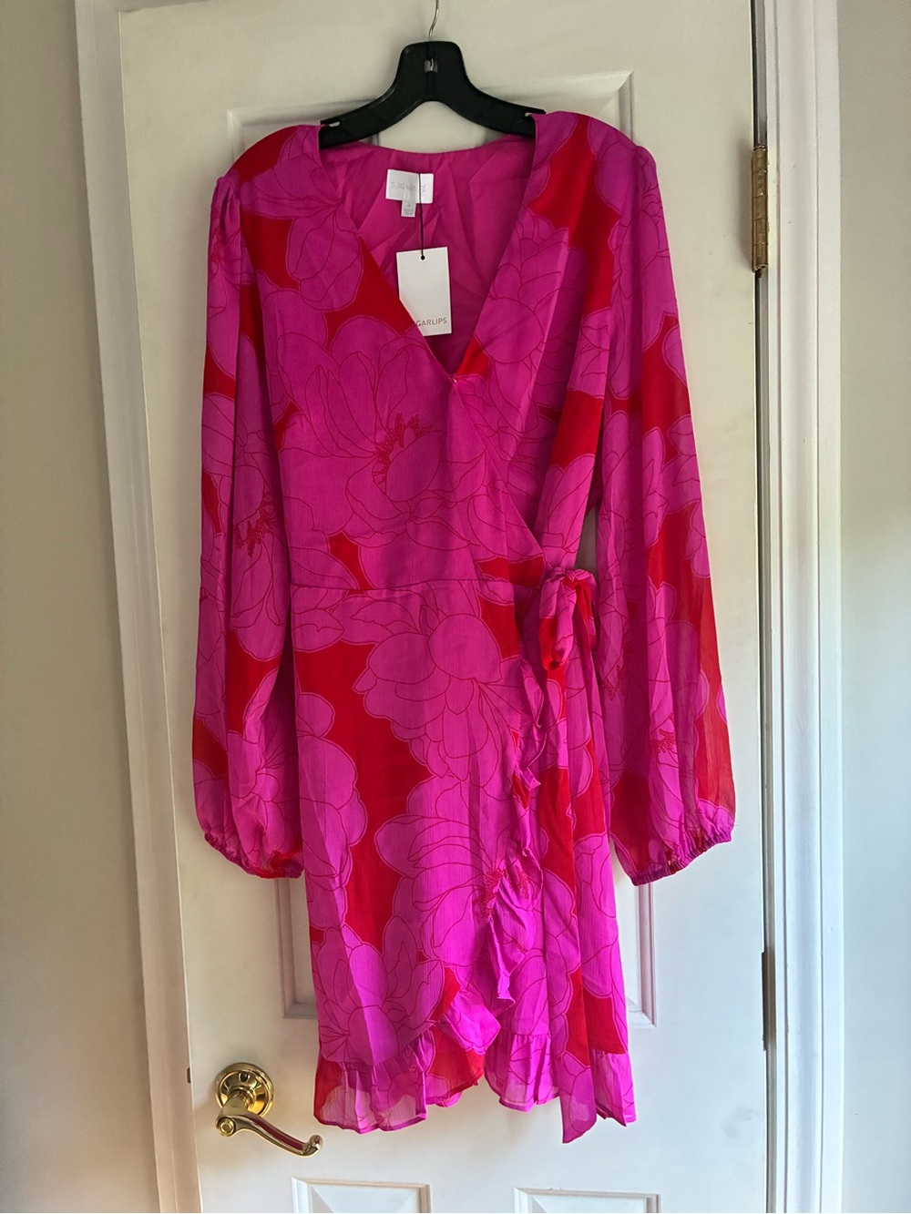 Girls' Pink & Red Floral Tie-Waist Wrap Dress